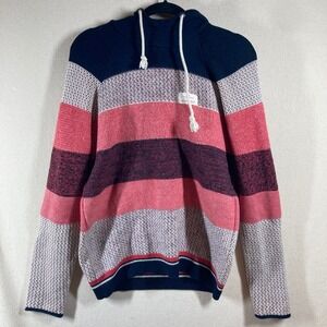 Amundsen Men's Merino‎ Wool Hoodie Sweater Sz Medium Red/Navy Stripe Pullover